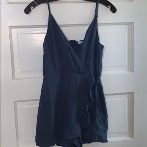 Blue tie front romper